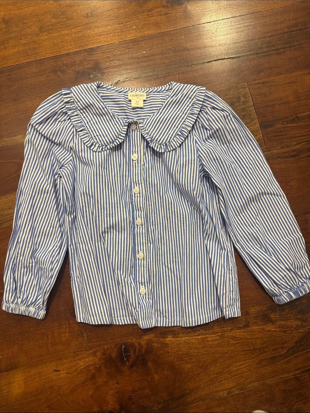 Crewcuts Blue & White Striped Ruffle Collar Button-Down